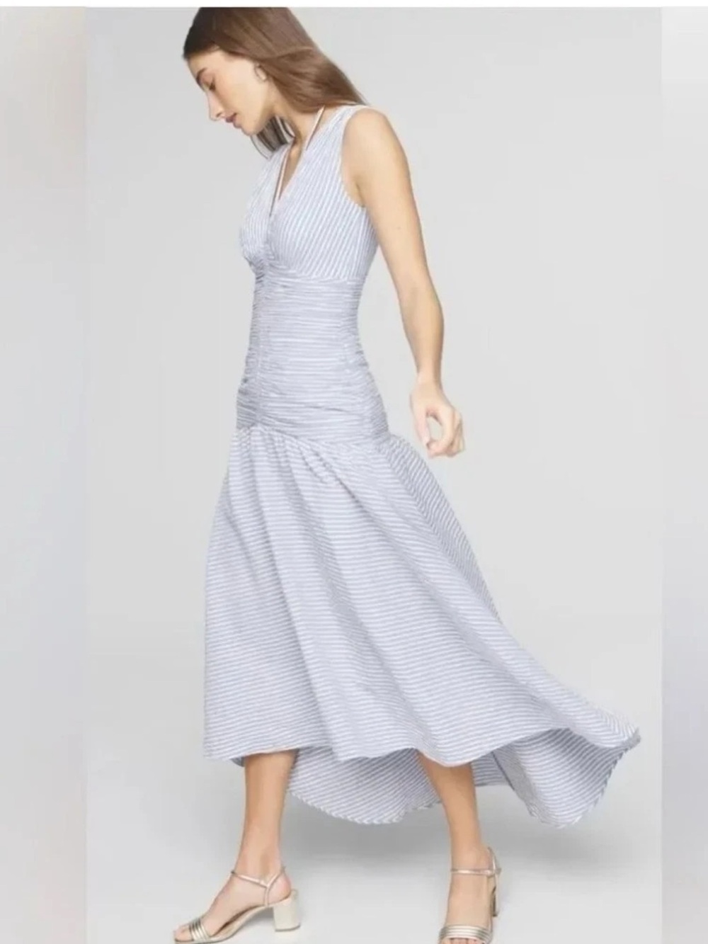 Sleeveless Blue Stripe Midi Dress
